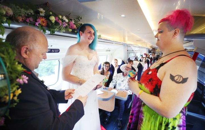 The couple had to wait until they got their gender recognition certificates