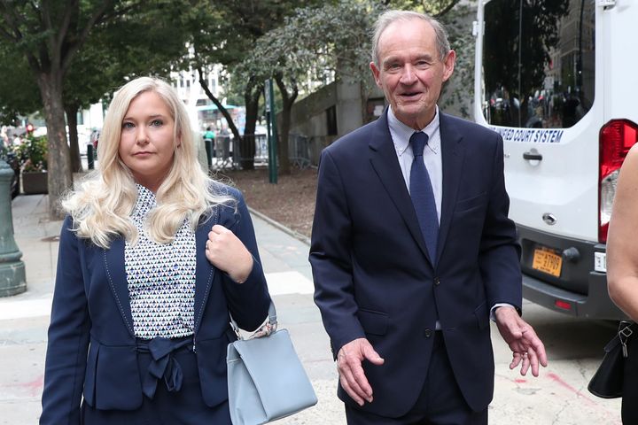 Lawyer David Boies arrives with his client Virginia Giuffre for hearing in the criminal case against Jeffrey Epstein, who die