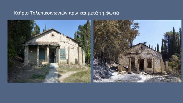 Το κτήριο τηλεπικοινωνιών πριν και μετά την φωτιά στο