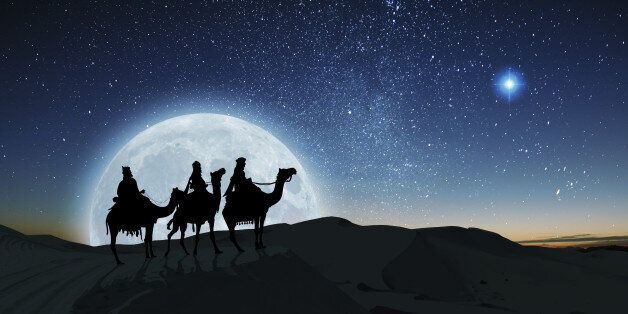 The Three Wise Men follow the Star of Bethlehem on their journey to the birth of Christ