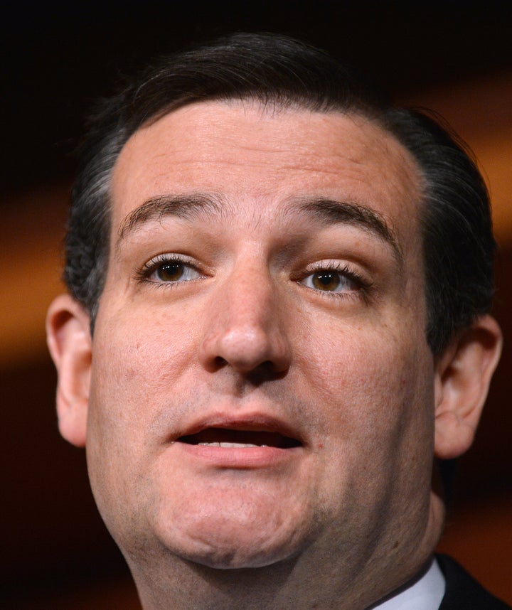 US Senator Ted Cruz, R-TX speaks during a press conference on defunding 'Obamacare' on the Capitol Hill in Washington, DC, on March 13, 2013. Even as he set out to woo lawmakers on Capitol Hill, including Republican foes, President Obama called for an approach that restores fiscal stability but also protects healthcare for the poor and the elderly and shields the middle class. AFP PHOTO/Jewel Samad (Photo credit should read JEWEL SAMAD/AFP/Getty Images)