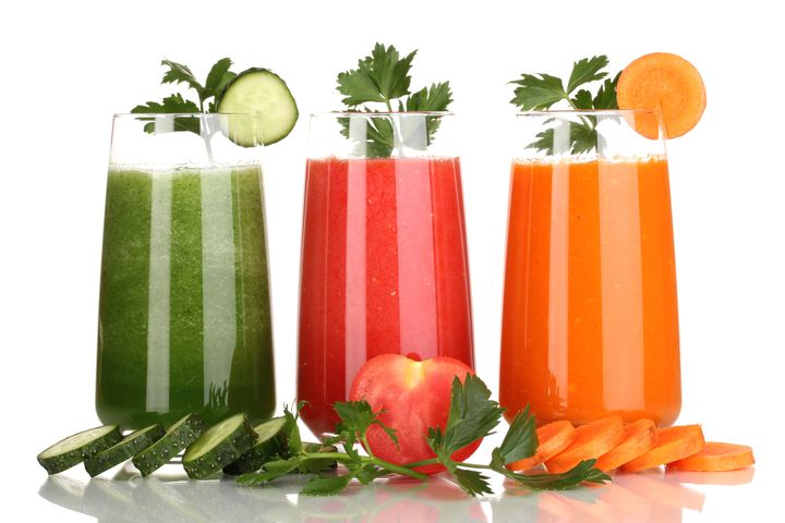 fresh vegetable juices isolated ...