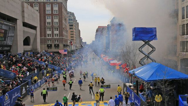 BOSTON - APRIL 15: Two explosions went off near the finish line of the 117th Boston Marathon on April 15, 2013. (Photo by David L. Ryan/The Boston Globe via Getty Images)