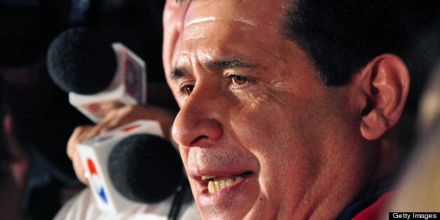 Paraguayan presidential candidate for the Colorado Party, Horacio Cartes, delivers a speech after winning the elections in Asuncion on April 21, 2013. AFP PHOTO/Norberto Duarte (Photo credit should read NORBERTO DUARTE/AFP/Getty Images)