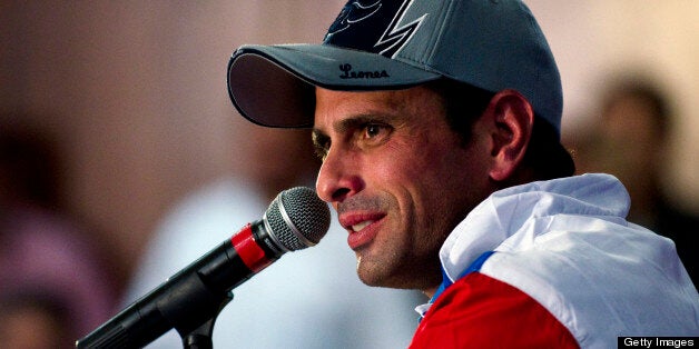 CARACAS, VENEZUELA - OCTOBER 09: Venezuelan opposition leader Henrique Capriles attends a press conference on October 09, 2012 in Caracas, Venezuela. Capriles and Hugo Chavez ran for the presidency and Chavez won with 55.14% (8.062.056 votes) while Henrique Capriles obtained 44,24% (6.468.450 votes). (Photo by Gregorio Marrero/LatinContent/Getty Images)