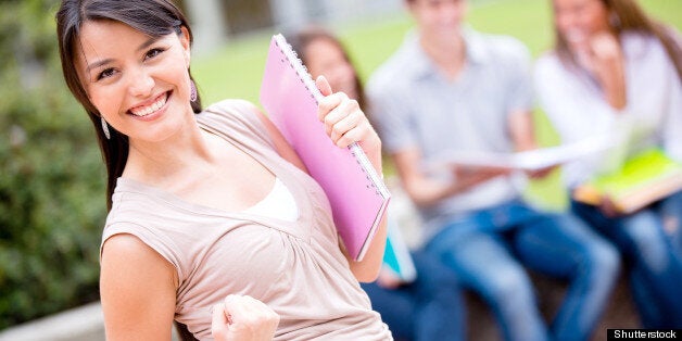 excited female student...