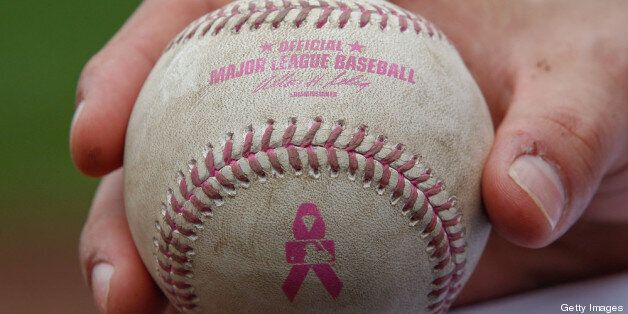 SEATTLE, WA - MAY 12: A detail view of the special baseballs being used to help raise awareness of breast cancer during the game between the Seattle Mariners against the Oakland Athletics at Safeco Field on May 12, 2013 in Seattle, Washington. (Photo by Otto Greule Jr/Getty Images)