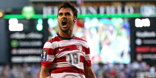PORTLAND, OR - JULY 09: Chris Wondolowski #19 of the United States celebrates scoring his second goal in the first half against Belize during the 2013 CONCACAF Gold Cup on July 9, 2013 at Jeld-Wen Field in Portland, Oregon. (Photo by Jonathan Ferrey/Getty Images)