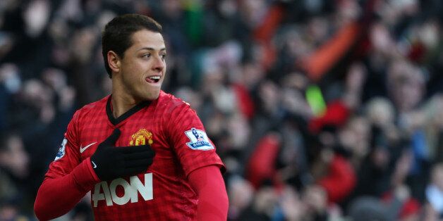 MANCHESTER, ENGLAND - MARCH 10: Javier 'Chicharito' Hernandez of Manchester United celebrates scoring their first goal during the FA Cup Sixth Round match between Manchester United and Chelsea at Old Trafford on March 10, 2013 in Manchester, England. (Photo by Matthew Peters/Man Utd via Getty Images)