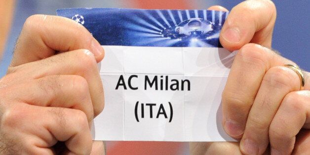 NYON, SWITZERLAND - AUGUST 09: AC Milan is shown during the UEFA Champions League 2013/14 Season Play-Off draw at the UEFA headquarters on August 9, 2013 in Nyon, Switzerland. (Photo by Harold Cunningham/Getty Images)