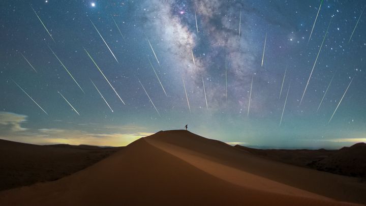 The Perseid meteor shower seen over the Tengger Desert in North China, in August 2020
