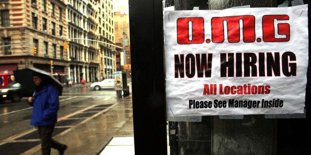 NEW YORK, NY - DECEMBER 06: A sign in a window at a retail store advertises for a job opening on December 6, 2013 in New York City. New government numbers released on Friday showed that the U.S. economy added 203,000 jobs in November with the unemployment rate fell to 7.0%, its the lowest level since November 2008. (Photo by Spencer Platt/Getty Images)