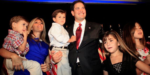 Florida Republican U.S. Senate candidate Marco Rubio and his wife, Jeanette, along with their four children (left to right) Dominick, Anthony, Daniella and Amanda, acknowledge supporters at the Doubletree Hotel in Miami, Florida, Tuesday, August 24, 2010. Rubio will face Independent Charlie Crist and Democrat Kendrick Meeks in the general election. (Photo by C.M. Guerrero/Miami Herald/MCT via Getty Images)