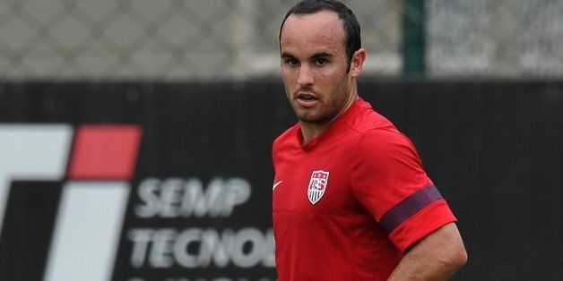 US national football team player Landon Donovan controls the ball during a training session at the Sao Paulo FC training centre in Sao Paulo, Brazil on January 14, 2014. The US national football squad kicked off a 12-day training session in Sao Paulo on Tuesday as part of their 'dry run' for the upcoming World Cup. AFP PHOTO/Nelson ALMEIDA (Photo credit should read NELSON ALMEIDA/AFP/Getty Images)