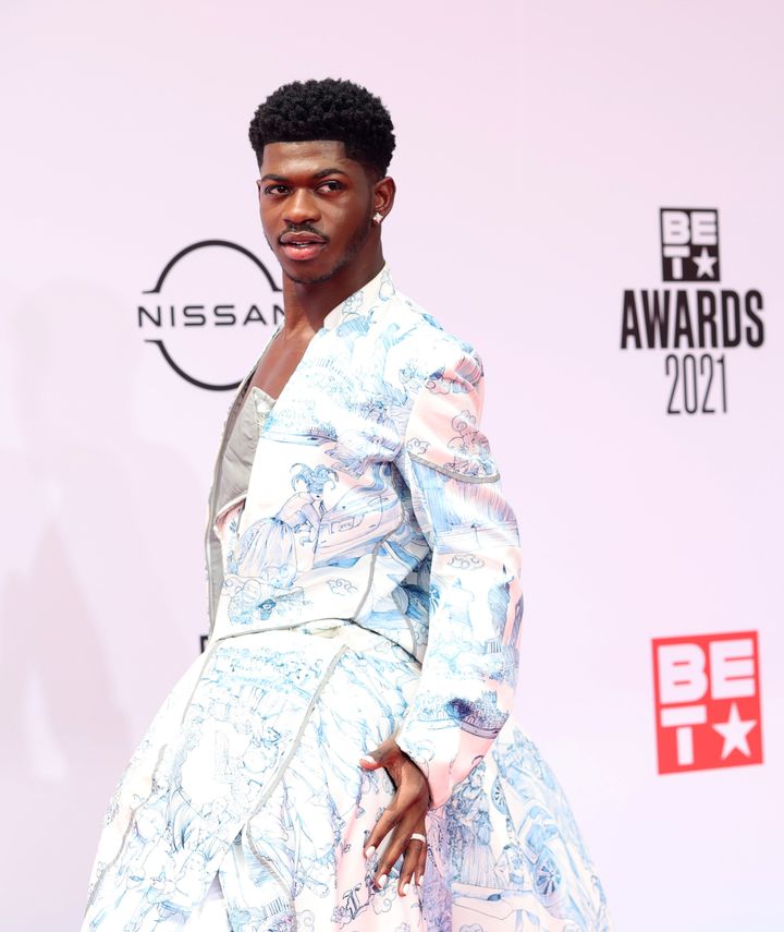 Lil Nas X pictured on the red carpet at this year's BET Awards