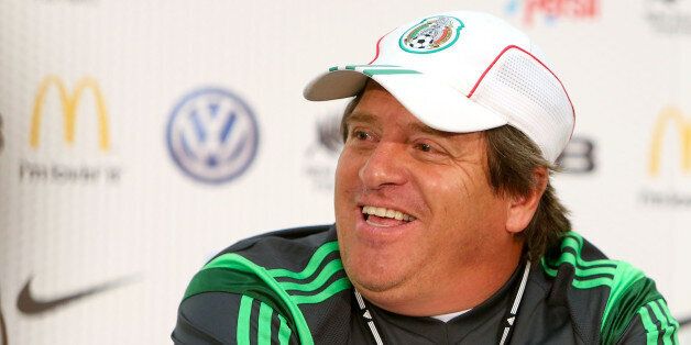 WELLINGTON, NEW ZEALAND - NOVEMBER 19: Coach Miguel Herrera of Mexico speaks to media during a press conference at Westpac Stadium on November 19, 2013 in Wellington, New Zealand. (Photo by Hagen Hopkins/Getty Images)