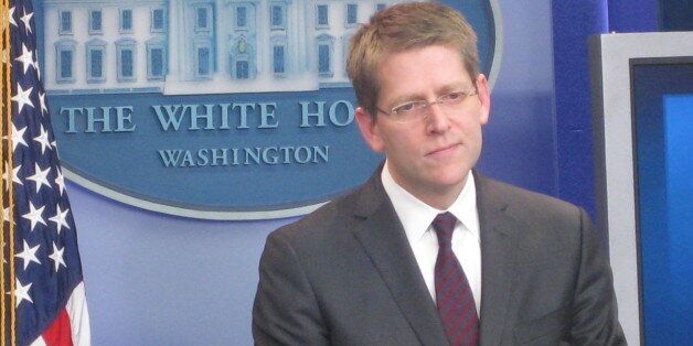 Jay Carney held his first press briefing with reporters in the James S. Brady Press Briefing Room of the White House. 