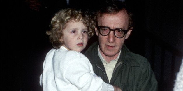 Woody Allen and Dylan O'Sullivan Farrow during Mia Farrow and Woody Allen Sighting at Her Apartment in New York City - May 2, 1989 at Mia Farrow's Apartment in New York City, New York, United States. (Photo by Ron Galella/WireImage)
