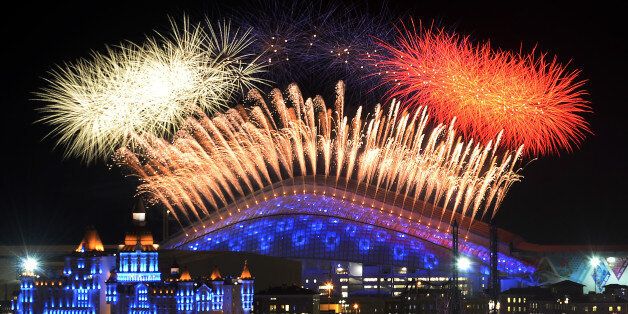 Fireworks explode over the Fisht Olympic Stadium at the begining of the Opening Ceremony of the Sochi Winter Olympics on February 7, 2014 in Sochi. AFP PHOTO / ALEXANDER NEMENOV (Photo credit should read ALEXANDER NEMENOV/AFP/Getty Images)