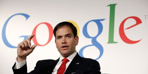 WASHINGTON, DC - MARCH 10: U.S. Sen. Marco Rubio (R-FL) answers questions after speaking at Google's office during an appearance before the Jack Kemp Foundation March 10, 2014 in Washington, DC. Rubio discussed Ònew policies to unleash American innovation and create well paying, middle class jobs during his address as part of the Kemp Forum on economic growth. (Photo by Win McNamee/Getty Images)