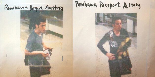 KUALA LUMPUR, MALAYSIA - MARCH 11: This composite of images #477770287 & #477770285 shows cctv imagery released by police of an Iranian suspect, Pouria Nour Mohammad Mehrdad, who was travelling on Flight MH370 with a stolen Austrian passport, (L) and an unindentified suspect who was travelling on Flight MH370 with a stolen Italian passport (R), on March 11, 2014 in Kuala Lumpur, Malaysia. Officials have expanded the search area for missing Malaysia Airlines flight MH370 to include more of the Gulf of Thailand between Malayisa and Vietnam and land along the Malay Pensinusula. The flight carrying 239 passengers from Kuala Lumpur to Thailand was reported missing on the morning of March 8 after the crew failed to check in as scheduled. Relatives of the missing passengers have been advised to prepare for the worst as authorities focus on two passengers on board travelling with stolen passports. (Photo by How Foo Yeen/Getty Images)