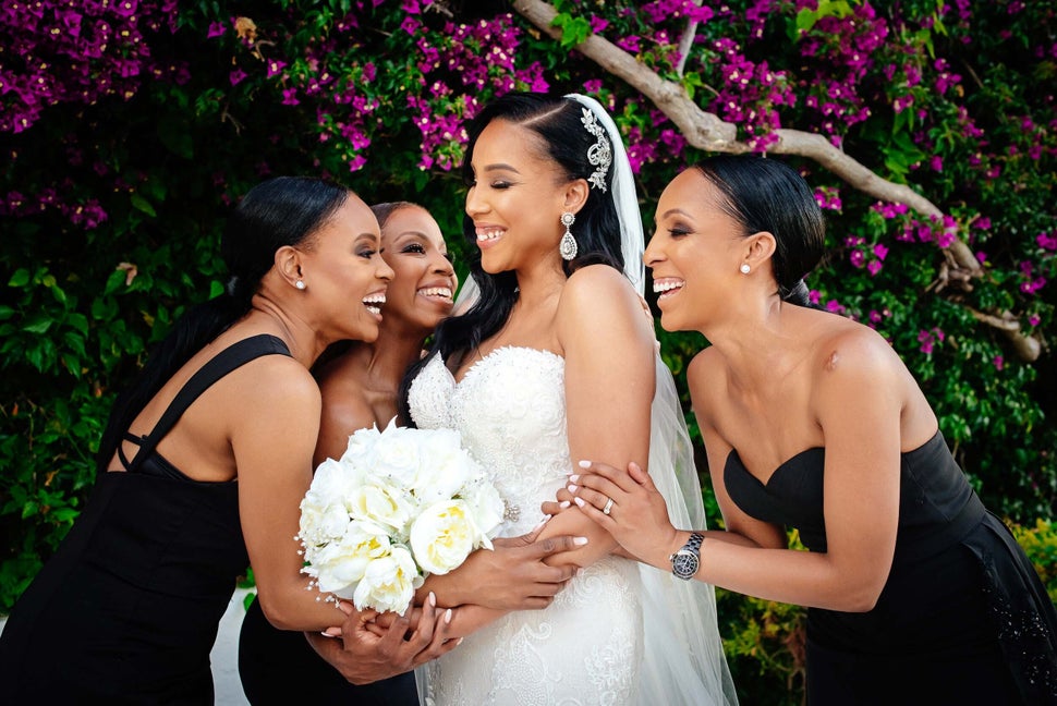 Danni Lancaster and sisters, at her wedding in Athens, Greece, in May 2019.