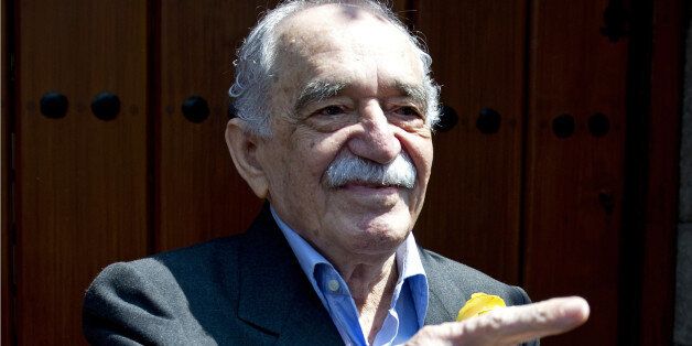 Nobel Literature prize-winning writer and journalist, Colombian Gabriel Garcia Marquez greets journalists during his 87th birthday, outside his house, in Mexico City, on March 6, 2014. AFP PHOTO / Yuri CORTEZ (Photo credit should read YURI CORTEZ/AFP/Getty Images)