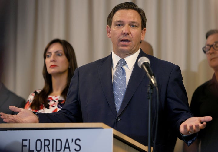 Florida Gov. Ron DeSantis speaks during an event at the Grand Beach Hotel Surfside on Aug. 10, 2021 in Surfside, Florida.