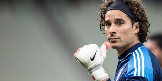 FORTALEZA, BRAZIL - JUNE 16: Guillermo Ochoa goalkeeper of Mexico gestures during a training session at Castelao Stadium on June 16, 2014 in Fortaleza, Brazil. (Photo by Miguel TovarLatinContent/Getty Images)