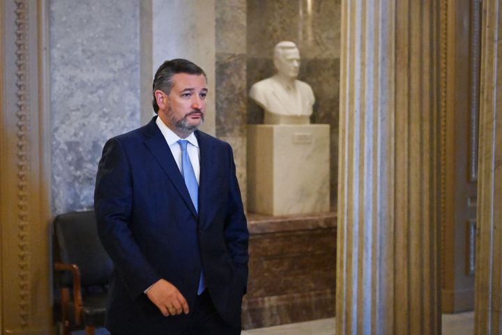 Sen. Ted Cruz (R-Texas) departs from the Senate at the U.S. Capitol on Aug. 7. He said this week that some people at who stormed the Capitol earlier this year were "exercising political speech that is nonviolent."