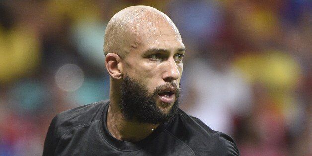 US goalkeeper Tim Howard during a Round of 16 football match between Belgium and USA at Fonte Nova Arena in Salvador during the 2014 FIFA World Cup on July 1, 2014. AFP PHOTO / MARTIN BUREAU (Photo credit should read MARTIN BUREAU/AFP/Getty Images)