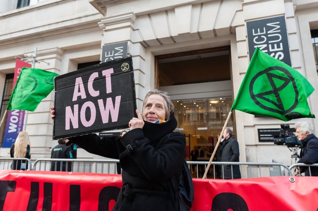 Activists from Extinction Rebellion and Stop HS2 gather outside Science