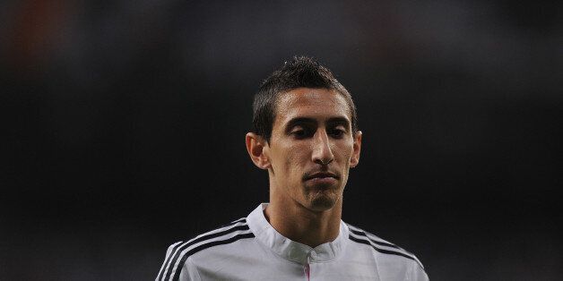 MADRID, SPAIN - AUGUST 19: Angel di Maria looks on during the Supercopa first leg match between Real Madrid and Club Atletico de Madrid at Estadio Santiago Bernabeu on August 19, 2014 in Madrid, Spain. (Photo by Denis Doyle/Getty Images)
