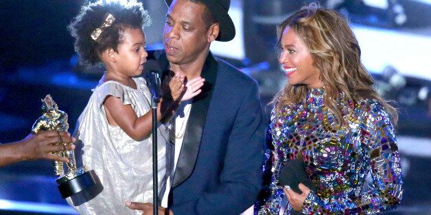 INGLEWOOD, CA - AUGUST 24: Blue Ivy Carter, Jay-Z and Beyonce onstage during the 2014 MTV Video Music Awards at The Forum on August 24, 2014 in Inglewood, California. (Photo by Mark Davis/Getty Images)