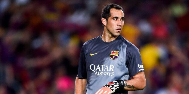 BARCELONA, SPAIN - AUGUST 18: Claudio Bravo of FC Barcelona looks on during the Joan Gamper Trophy match between FC Barcelona and Club Leon at Camp Nou on August 18, 2014 in Barcelona, Spain. (Photo by David Ramos/Getty Images)