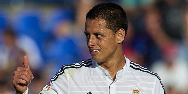 VALENCIA, SPAIN - OCTOBER 18: Javier 'Chicharito' Hernandez of Real Madrid reacts as he fails to score during the La Liga match between Levante UD and Real Madrid at Ciutat de Valencia on October 18, 2014 in Valencia, Spain. (Photo by Manuel Queimadelos Alonso/Getty Images)