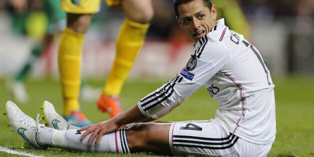 MADRID, SPAIN - DECEMBER 09: Javier 'Chicharito' Hernandez of Real Madrid reacts during the UEFA Champions League Group B match between Real Madrid CF and PFC Ludogorets Razgrad at Estadio Santiago Bernabeu on December 9, 2014 in Madrid, Spain. (Photo by Angel Martinez/Real Madrid via Getty Images)