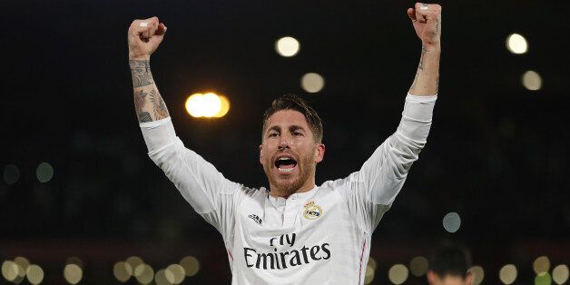 MARRAKECH, MOROCCO - DECEMBER 16: Sergio Ramos of Real Madrid celebrates after scoring the opening goal during the FIFA Club World Cup Semi Final match between Cruz Azul FC and Real Madrid CF at Le Grand Stade de Marrakech on December 16, 2014 in Marrakech, Morocco. (Photo by Angel Martinez/Real Madrid via Getty Images)