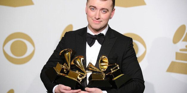 LOS ANGELES, CA - FEBRUARY 08: Singer Sam Smith poses in the press room at the 57th GRAMMY Awards at Staples Center on February 8, 2015 in Los Angeles, California. (Photo by Jason LaVeris/FilmMagic)