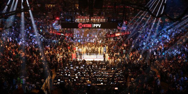LAS VEGAS, NV - SEPTEMBER 13: A general view of the ring before the Floyd Mayweather Jr. v Marcos Maidana WBC/WBA welterweight title fight at the MGM Grand Garden Arena on September 13, 2014 in Las Vegas, Nevada. (Photo by Alex Menendez/Getty Images)