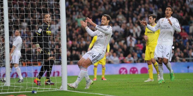 MADRID, SPAIN - MARCH 01: Javier 'Chicharito' Hernandez of Real Madrid reacts after failing to connect with a cross during the La Liga match between Real Madrid and Villarreal at Estadio Santiago Bernabeu on March 1, 2015 in Madrid, Spain. (Photo by Denis Doyle/Getty Images)