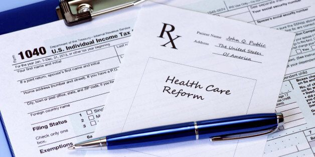 Prescription for healthcare reform and income tax form.