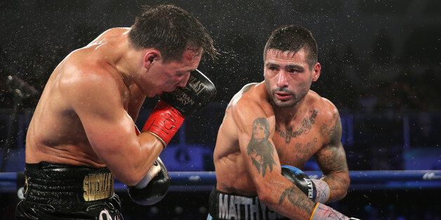 VERONA , NY - APRIL 18: Lucas Matthysse (R) lands a right cross against Ruslan Provodnikov at the Turning Stone Resort Casino on April 18, 2015 in Verona, New York. Matthysee won the 12 round bout by scores of 114-114, 115-113 and 115-113. (Photo by Alex Menendez/Getty Images)
