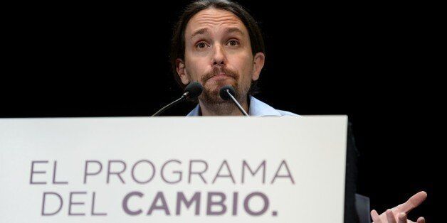 Spain's anti-austerity party Podemos leader Pablo Iglesias speaks during a press conference held to present their political program in Madrid on May 5, 2015. AFP PHOTO/ DANI POZO (Photo credit should read DANI POZO/AFP/Getty Images)