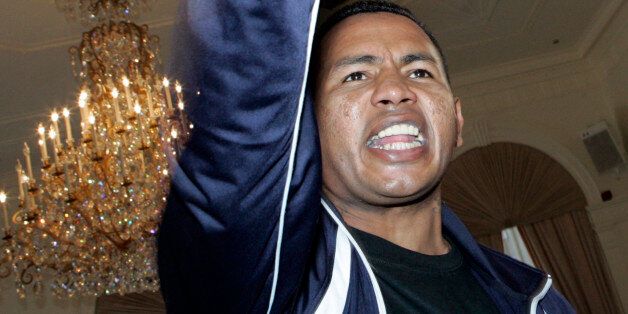 Boxer Ricardo Mayorga, of Nicaragua, gestures while speaking during a news conference to promote his upcoming fight Wednesday, July 25, 2007 in New York. Mayorga will fight Fernando Vargas,of Oxnard, Calif., in a middleweight bout on Saturday Sept. 8, 2007 in Los Angeles. (AP Photo/Frank Franklin II)