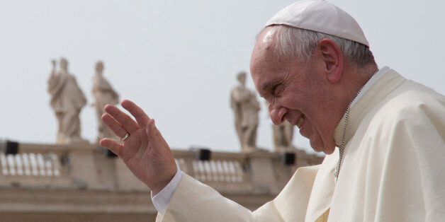 Pope Francis waves after his weekly general audience in St. Peter's Square at the Vatican, Wednesday, Sept. 9, 2015. (AP Photo/Alessandra Tarantino)
