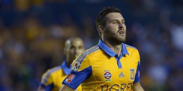 MONTERREY, MEXICO - OCTOBER 17: Andre Gignac of Tigres celebrates after scoring his team's first goal during the 13th round match between Tigres UANL and Pachuca as part of the Apertura 2015 Liga MX at Universitario Stadium on October 17, 2015 in Monterrey, Mexico. (Photo by Mario Ocampo/LatinContent/Getty Images)