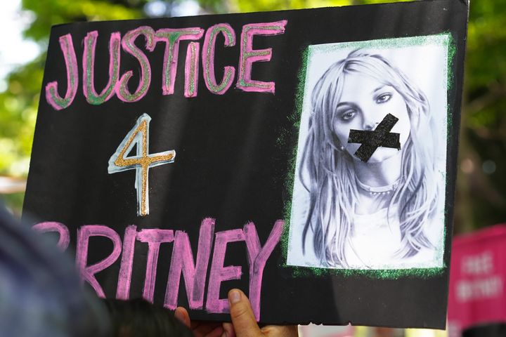 A 'Free Britney' Rally outside the courthouse as a hearing regarding Britney Spears' conservatorship takes place on July 14, 2021 in Los Angeles, California. (Photo by JOCE/Bauer-Griffin/GC Images)