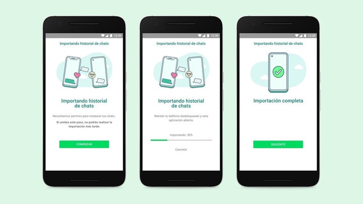 Imagen de cómo funciona Smart Switch, la herramienta para transferir el historial de WhatsApp.