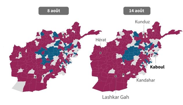 Avancées des talibans en Afghanistan au 8 août et au 14 août 2021